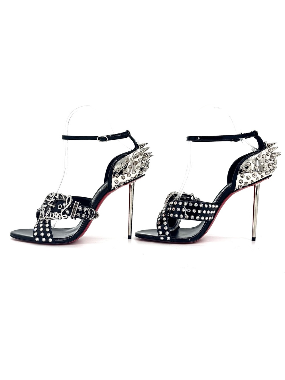 Christian Louboutin Wosandal Pic 100 Silver Spike High Heel Sandals 38.5 - Picture 4 of 9
